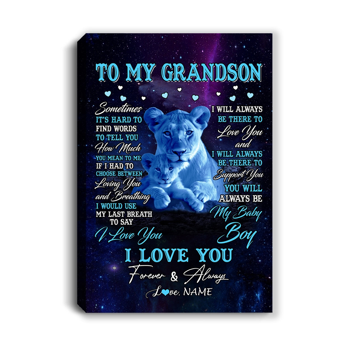 Personalized To My Grandson Canvas From Grandma Mimi Sometimes It's Hard Lion Grandson Gift Birthday Graduation Christmas Custom Wall Art Print Framed Canvas | siriusteestore