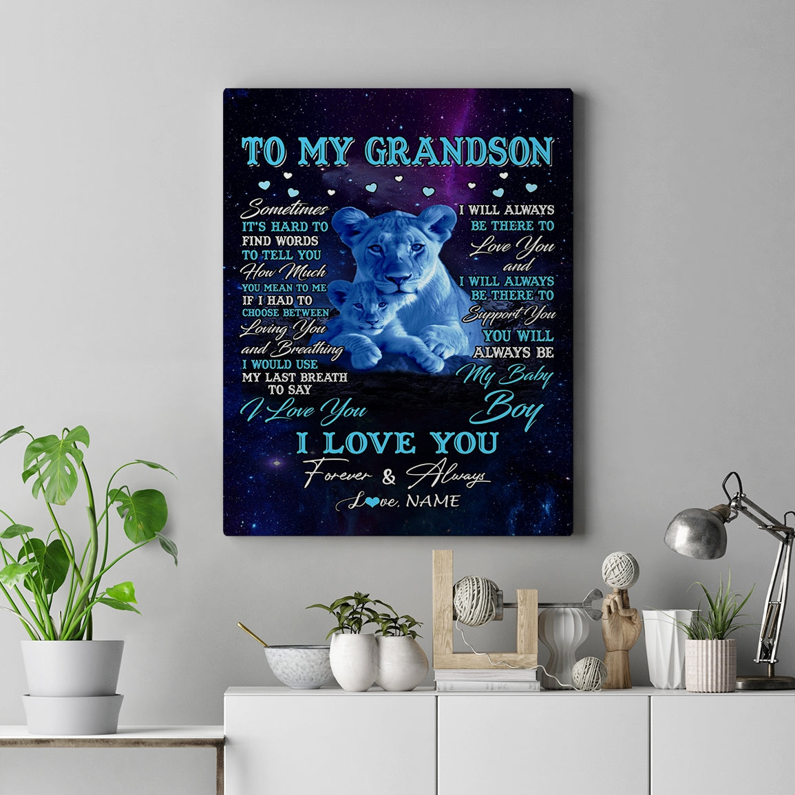 Personalized To My Grandson Canvas From Grandma Mimi Sometimes It's Hard Lion Grandson Gift Birthday Graduation Christmas Custom Wall Art Print Framed Canvas | siriusteestore