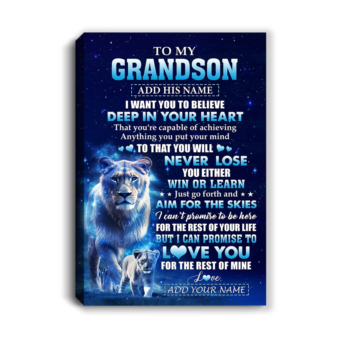 Personalized To My Grandson Canvas From Grandma Nana Believe Your Heart Grandson Gift Birthday Graduation Christmas Custom Wall Art Print Framed Canvas | siriusteestore