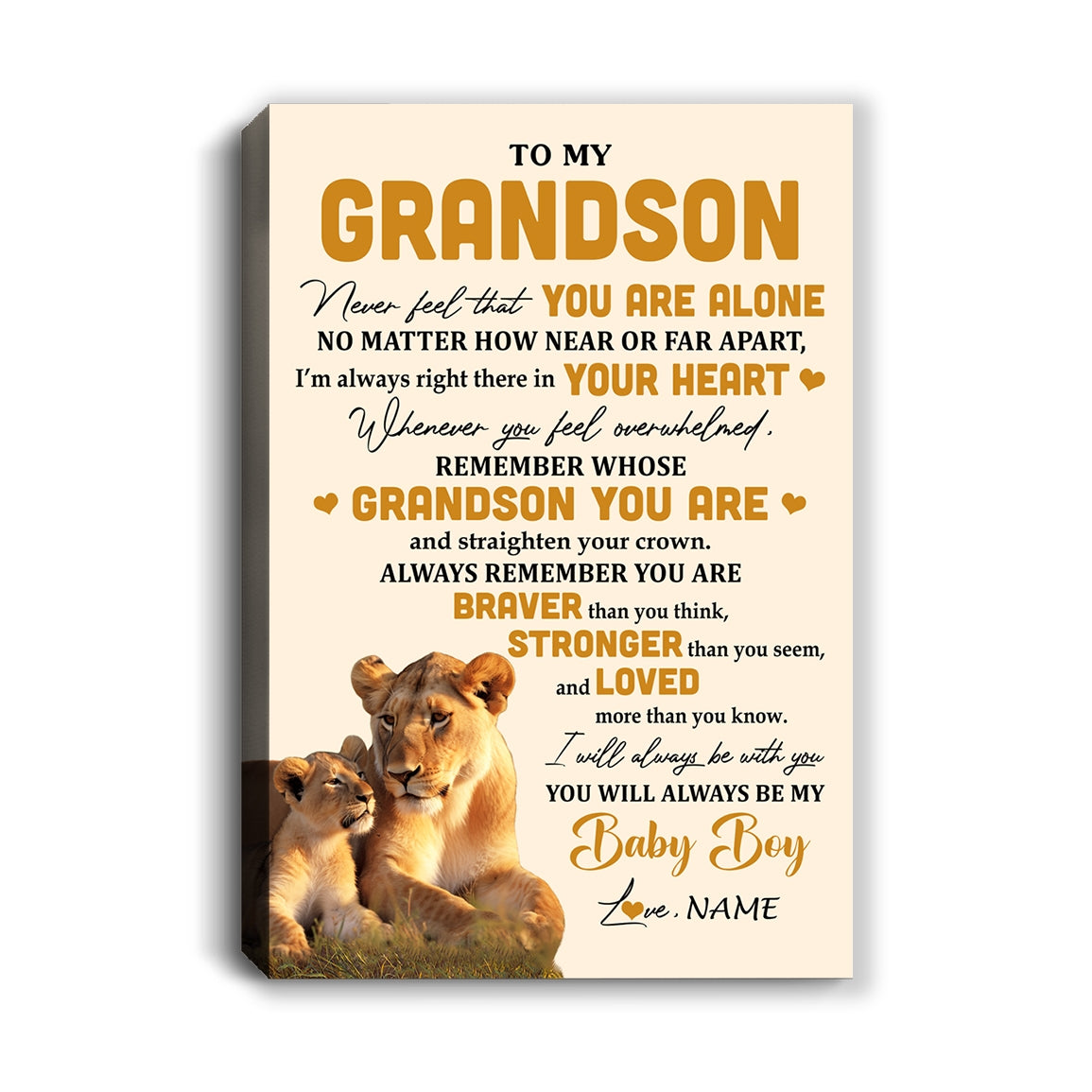 Personalized To My Grandson Canvas From Grandma Nana Lion Never Feel That You Are Alone Great Grandson Birthday Gifts Christmas Custom Wall Art Print Framed Canvas | siriusteestore