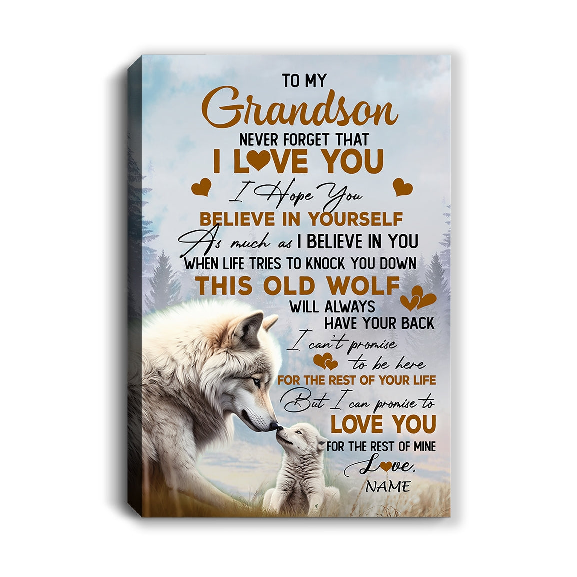 Personalized To My Grandson Canvas From Grandma Never Forget That I Love You Wolf Grandson Birthday Gifts Graduation Christmas Custom Wall Art Print Framed Canvas | siriusteestore