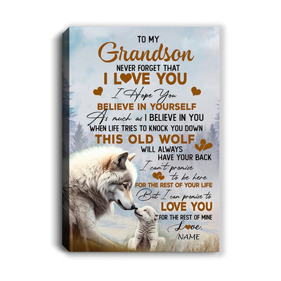 Personalized To My Grandson Canvas From Grandma Never Forget That I Love You Wolf Grandson Birthday Gifts Graduation Christmas Custom Wall Art Print Framed Canvas | siriusteestore