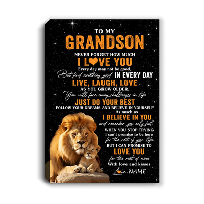 Personalized To My Grandson Canvas From Grandpa Live Laugh Love Lion Grandson Birthday Gifts Positive Graduation Christmas Custom Wall Art Print Framed Canvas | siriusteestore