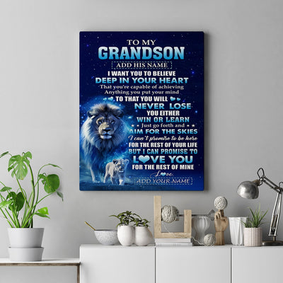 Personalized To My Grandson Canvas From Grandpa Papa Believe Your Heart Grandson Gift Birthday Graduation Christmas Custom Wall Art Print Framed Canvas | siriusteestore