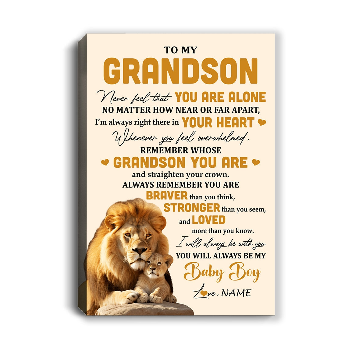 Personalized To My Grandson Canvas From Grandpa Papa Lion Never Feel That You Are Alone Great Grandson Birthday Gifts Christmas Custom Wall Art Print Framed Canvas | siriusteestore