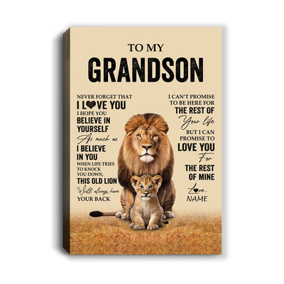 Personalized To My Grandson Canvas From Grandpa Papa Lion Never Forget That I Love You Grandson Birthday Gifts Christmas Custom Wall Art Print Framed Canvas | siriusteestore