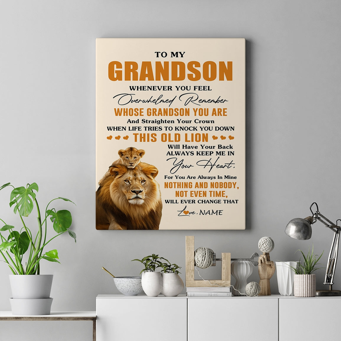 Personalized To My Grandson Canvas From Grandpa Papa Whenever You Fell Overwhelmed Lion Grandson Birthday Gifts Christmas Custom Wall Art Print Framed Canvas | siriusteestore