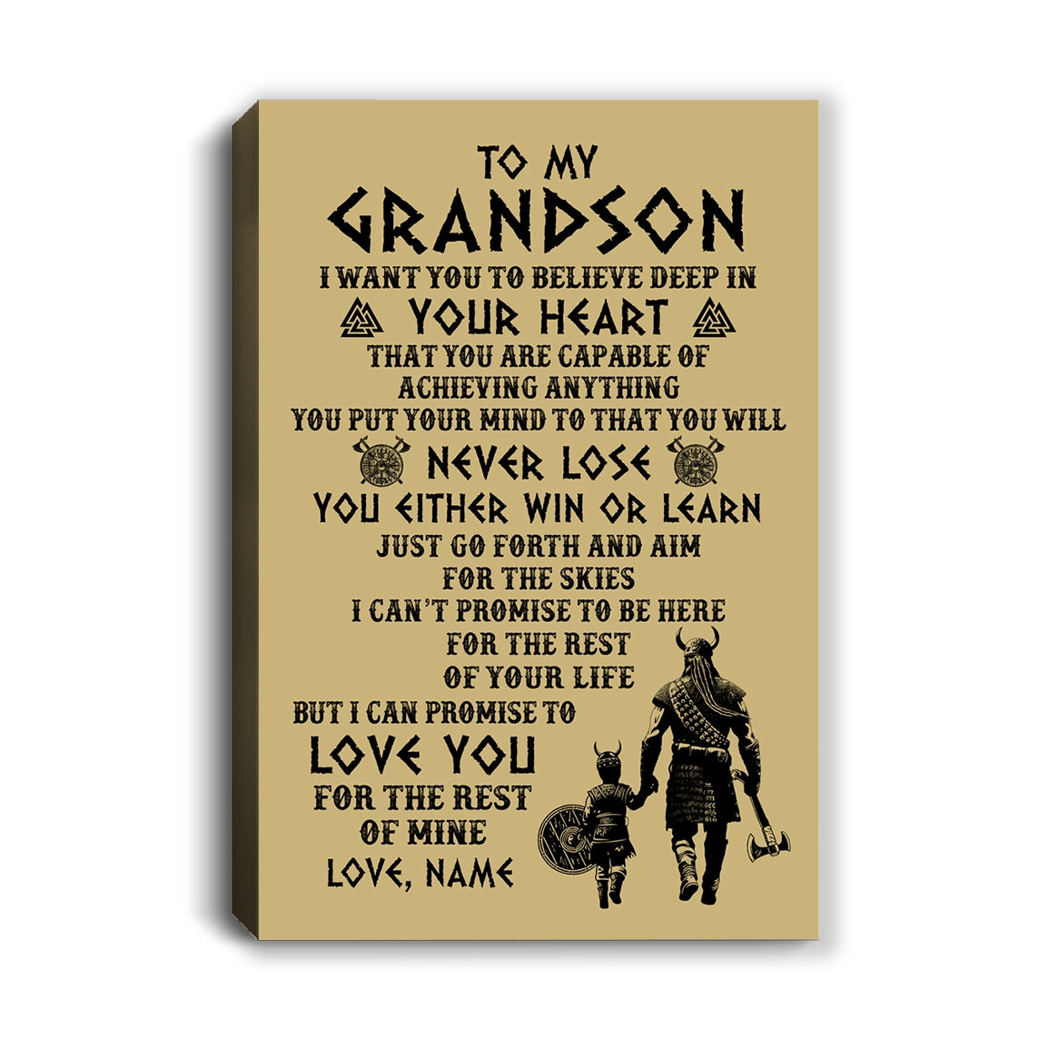 Personalized To My Grandson Canvas From Grandpa Pops You Will Never Lose Viking Grandson Birthday Gifts Graduation Christmas Custom Wall Art Print Framed Canvas | siriusteestore