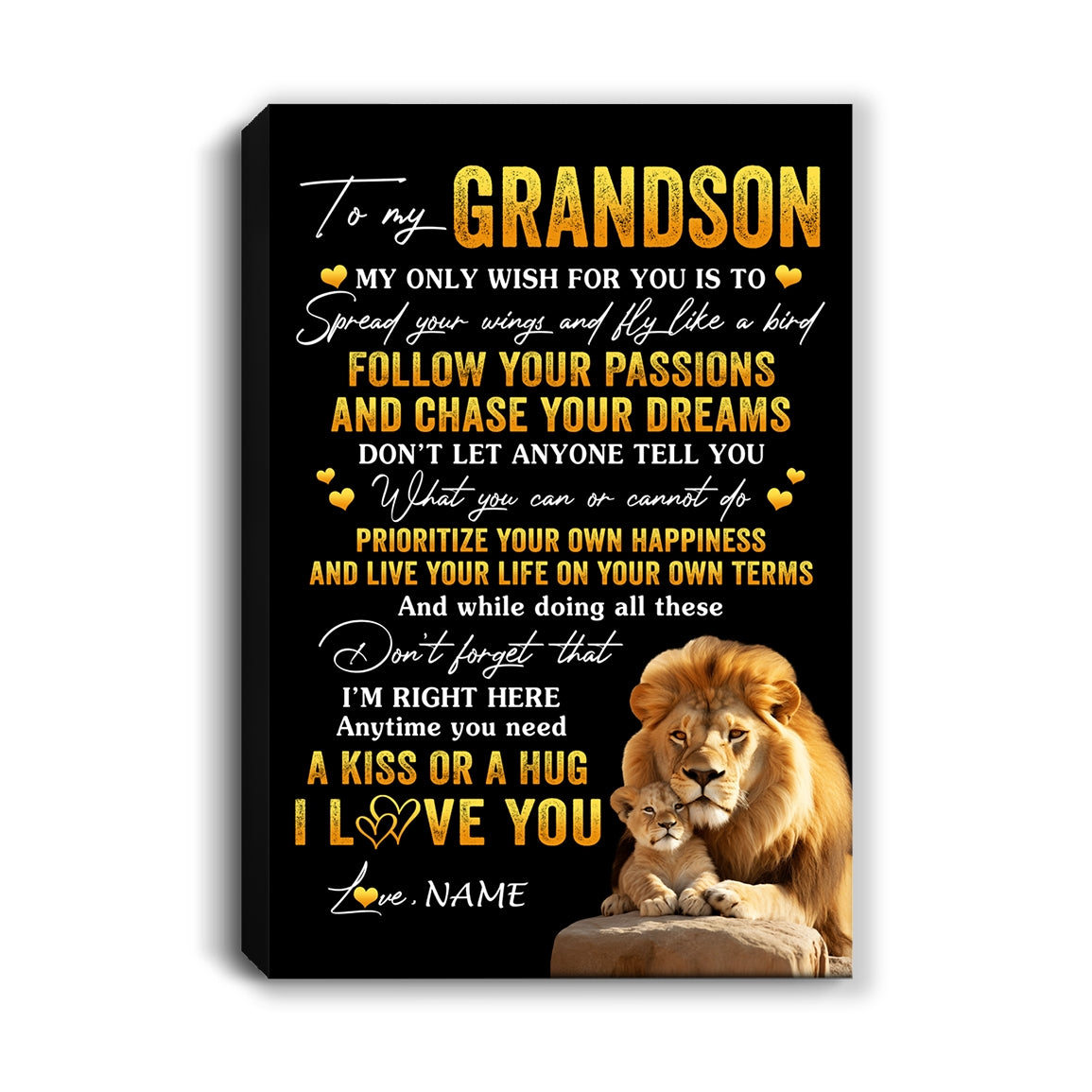 Personalized To My Grandson Canvas From Papa Grandpa Lion My Only Wish For You Grandson Birthday Gifts Graduation Christmas Custom Wall Art Print Framed Canvas | siriusteestore