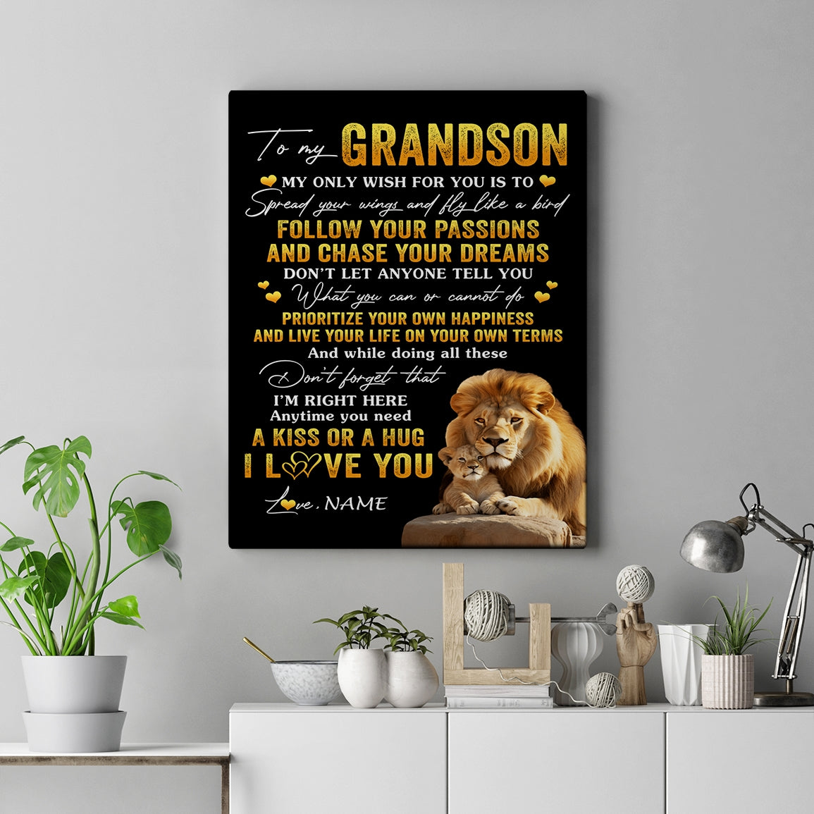 Personalized To My Grandson Canvas From Papa Grandpa Lion My Only Wish For You Grandson Birthday Gifts Graduation Christmas Custom Wall Art Print Framed Canvas | siriusteestore
