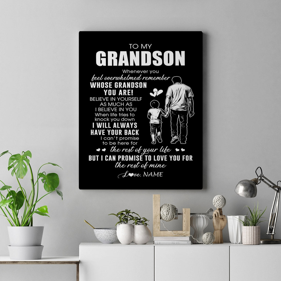 Personalized To My Grandson Canvas From Papa Grandpa Whenever You Feel Overwhelmed Grandson Birthday Gifts Graduation Christmas Custom Wall Art Print Framed Canvas | siriusteestore