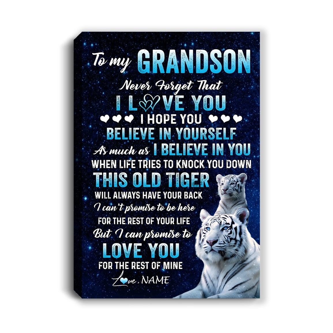 Personalized To My Grandson Canvas Gift From Grandma Pops This Old Tiger Love You Grandson Birthday Graduation Christmas Custom Wall Art Print Framed Canvas | siriusteestore