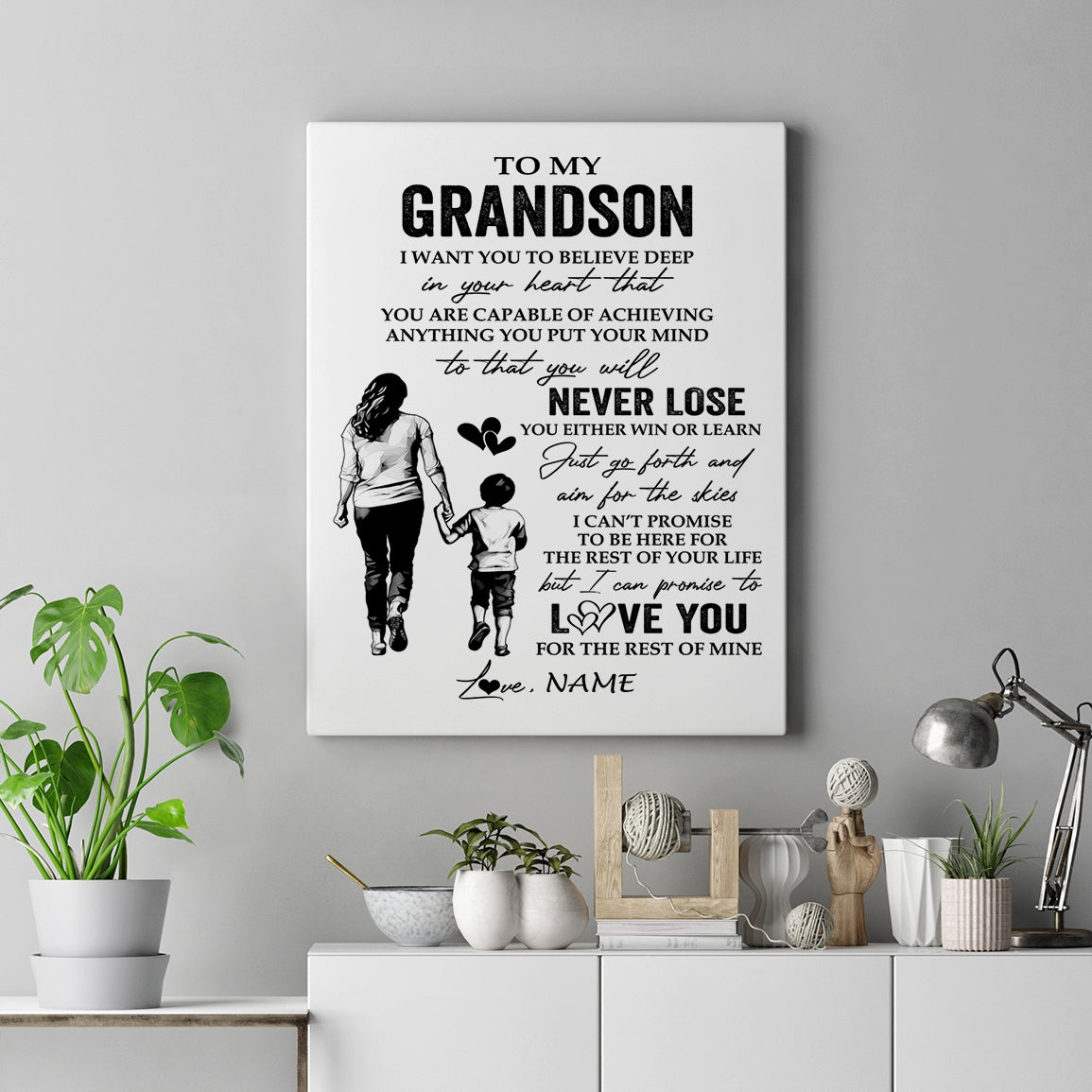 Personalized To My Grandson Canvas You Will Never Lose From Grandma Gigi Grandson Birthday Gifts Graduation Christmas Custom Wall Art Print Framed Canvas | siriusteestore