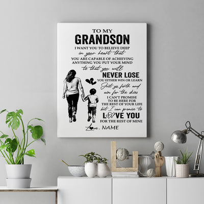 Personalized To My Grandson Canvas You Will Never Lose From Grandma Gigi Grandson Birthday Gifts Graduation Christmas Custom Wall Art Print Framed Canvas | siriusteestore