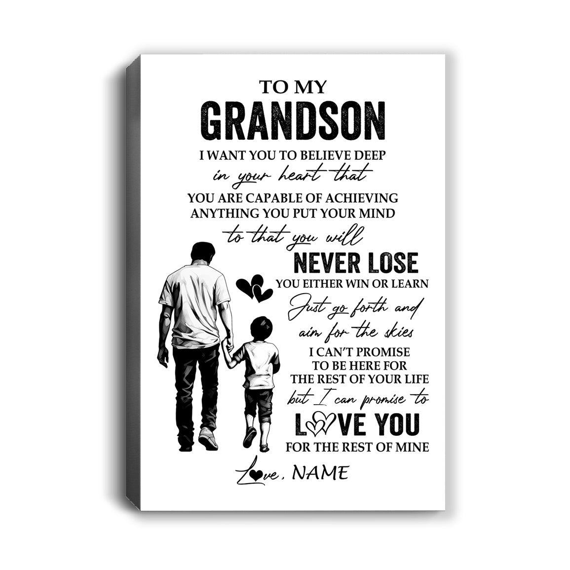 Personalized To My Grandson Canvas You Will Never Lose From Papa Grandpa Grandson Birthday Gifts Graduation Christmas Custom Wall Art Print Framed Canvas | siriusteestore
