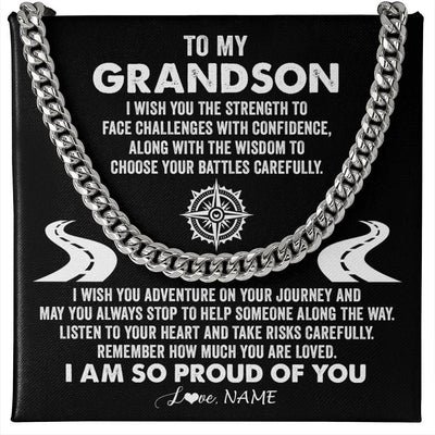 Cuban Link Chain Necklace Stainless Steel | Personalized To My Grandson Cuban Necklace From Grandma I Wish You The Strength Grandson Birthday Graduation Inspirational Customized Gift Box Message Card | siriusteestore