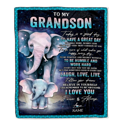 Personalized To My Grandson Elephant Blanket From Grandma Grandpa Every Day Laugh Love Live Grandson Birthday Gifts Christmas Customized Fleece Throw Blanket | siriusteestore