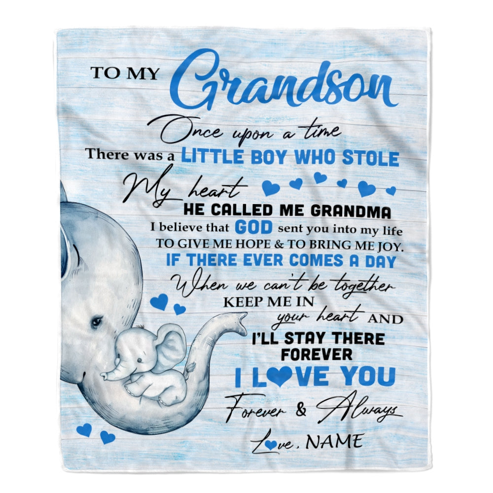 Personalized To My Grandson Elephant Blanket From Grandma I'll Stay There Forever Son Birthday Christmas Customized Bed Quilt Fleece Throw Blanket | siriusteestore