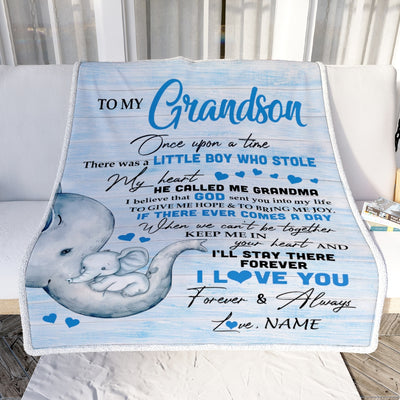 Personalized To My Grandson Elephant Blanket From Grandma I'll Stay There Forever Son Birthday Christmas Customized Bed Quilt Fleece Throw Blanket | siriusteestore