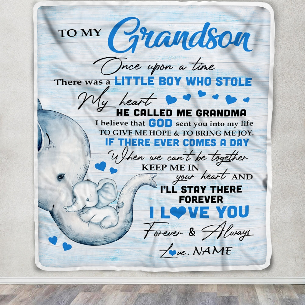 Personalized To My Grandson Elephant Blanket From Grandma I'll Stay There Forever Son Birthday Christmas Customized Bed Quilt Fleece Throw Blanket | siriusteestore