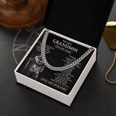 Cuban Link Chain Necklace Stainless Steel | 2 | Personalized To My Grandson From Grandpa Grandma Necklace I Am The Storm Knight Templar Birthday Gifts For Grandson Christian Christmas Gift Box Message Card | https://siriusteestore.