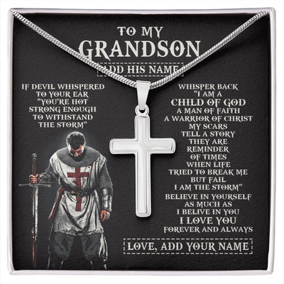 Stainless Cross Necklace Stainless Steel | 1 | Personalized To My Grandson From Grandpa Grandma Necklace I Am The Storm Knight Templar Birthday Gifts For Grandson Christian Christmas Gift Box Message Card | https://siriusteestore.