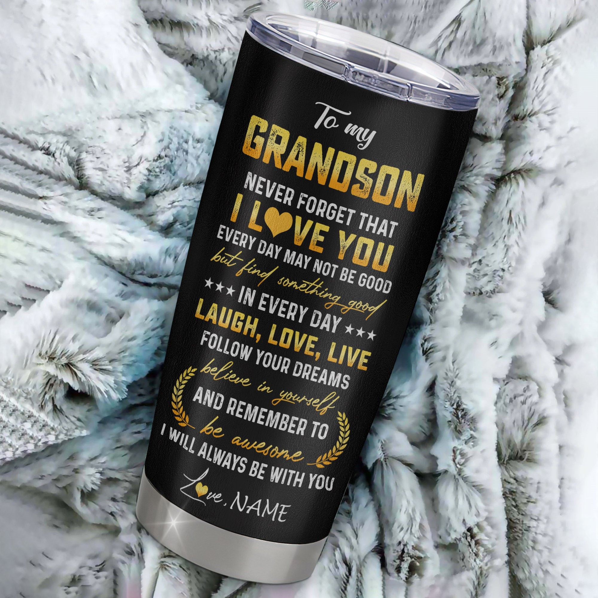 Personalized To My Grandson From Nana Grandma Grandpa Grr Stainless Steel Tumbler Cup Never Forget I Love You Lion Grandson Birthday Graduation Christmas Travel Mug | siriusteestore