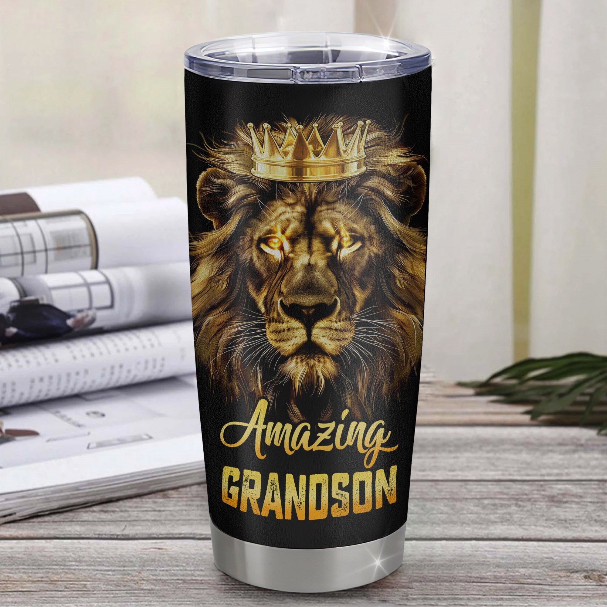 Personalized To My Grandson From Nana Grandma Grandpa Grr Stainless Steel Tumbler Cup Never Forget I Love You Lion Grandson Birthday Graduation Christmas Travel Mug | siriusteestore