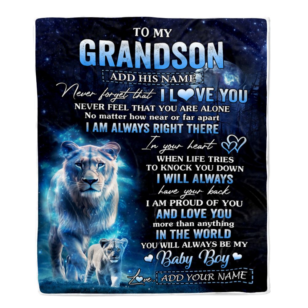 Personalized To My Grandson Gift Blanket From Grandma Never Feel That You Are Alone Lion Grandson Birthday Christmas Customized Fleece Throw Blanket | siriusteestore