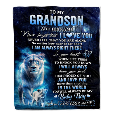 Personalized To My Grandson Gift Blanket From Grandma Never Feel That You Are Alone Lion Grandson Birthday Christmas Customized Fleece Throw Blanket | siriusteestore