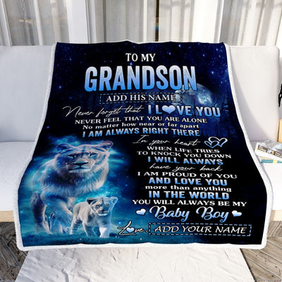 Personalized To My Grandson Gift Blanket From Grandma Never Feel That You Are Alone Lion Grandson Birthday Christmas Customized Fleece Throw Blanket | siriusteestore