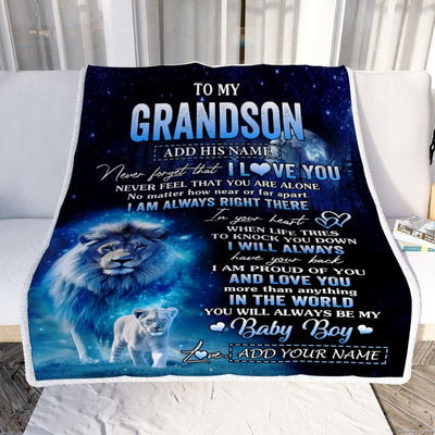 Personalized To My Grandson Gift Blanket From Grandpa Papa Never Feel That You Are Alone Lion Grandson Birthday Christmas Customized Fleece Throw Blanket | siriusteestore