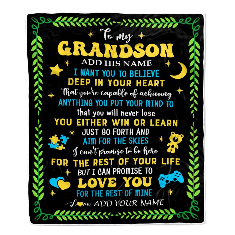 Personalized To My Grandson Gift Blanket From Grandparents Letter Sleep Cute Grandson Birthday Idea Graduation Christmas Customized Fleece Throw Blanket | siriusteestore