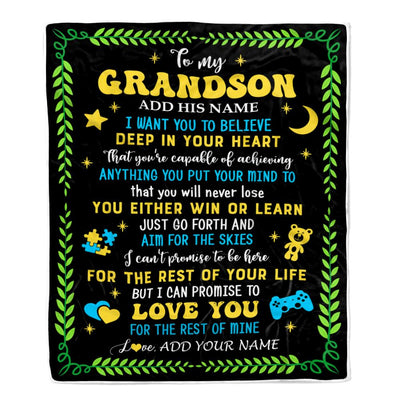 Personalized To My Grandson Gift Blanket From Grandparents Letter Sleep Cute Grandson Birthday Idea Graduation Christmas Customized Fleece Throw Blanket | siriusteestore