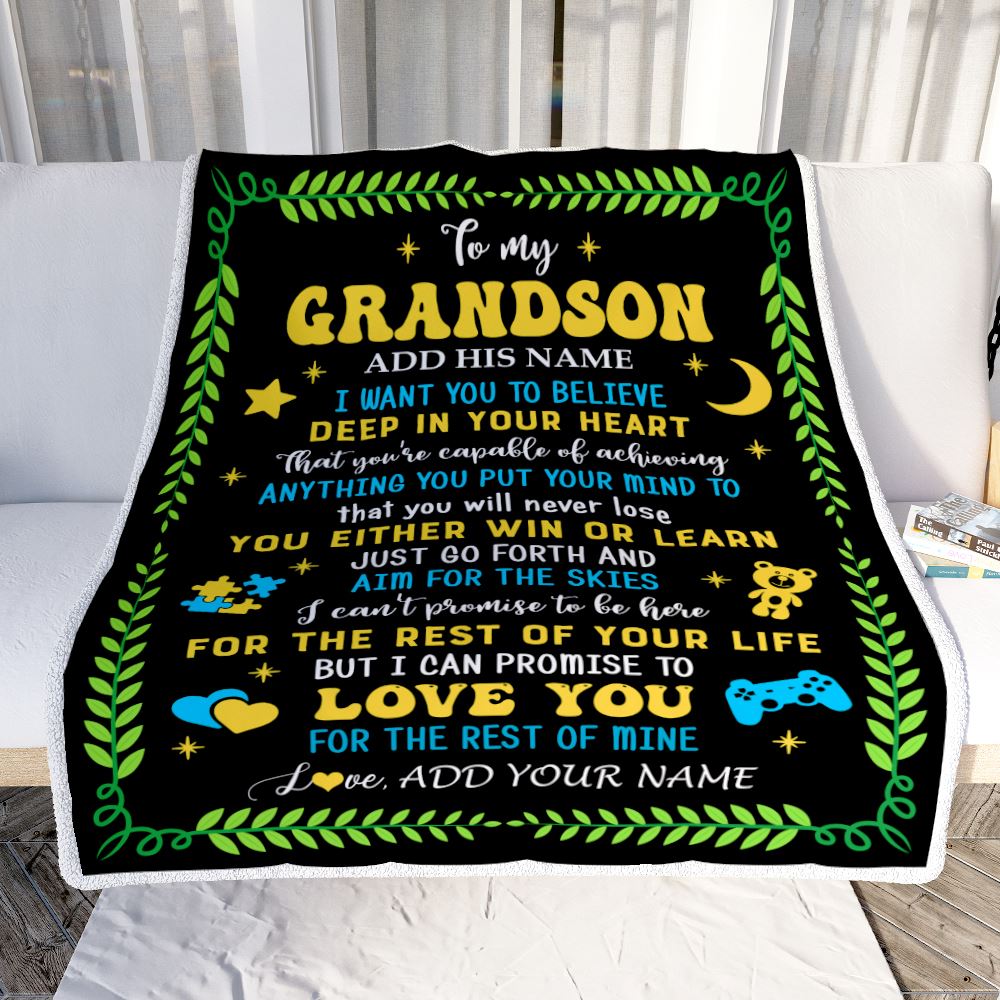 Personalized To My Grandson Gift Blanket From Grandparents Letter Sleep Cute Grandson Birthday Idea Graduation Christmas Customized Fleece Throw Blanket | siriusteestore