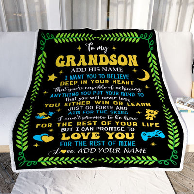 Personalized To My Grandson Gift Blanket From Grandparents Letter Sleep Cute Grandson Birthday Idea Graduation Christmas Customized Fleece Throw Blanket | siriusteestore