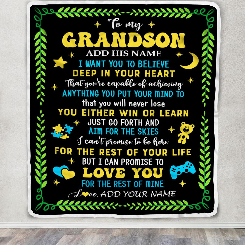 Personalized To My Grandson Gift Blanket From Grandparents Letter Sleep Cute Grandson Birthday Idea Graduation Christmas Customized Fleece Throw Blanket | siriusteestore