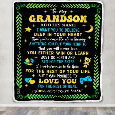 Personalized To My Grandson Gift Blanket From Grandparents Letter Sleep Cute Grandson Birthday Idea Graduation Christmas Customized Fleece Throw Blanket | siriusteestore