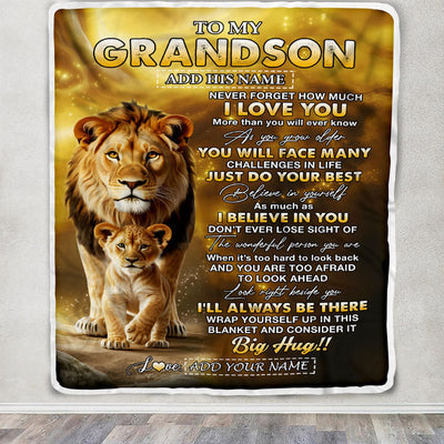 Personalized To My Grandson Gifts Blanket From Grandfather Never Forget How Much I Love You Lion Granddaughter Birthday Gifts Christmas Custom Fleece Blanket | siriusteestore
