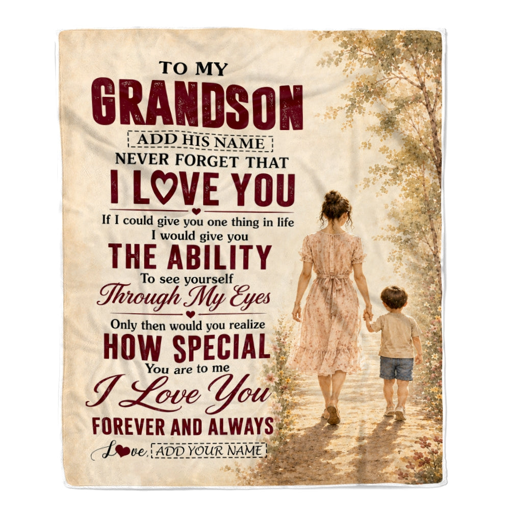 Personalized To My Grandson Gifts Blanket From Grandma Gigi Grandson Holding Hands Letter Birthday Gift Graduation Christmas Customized Fleece Throw Blanket | siriusteestore