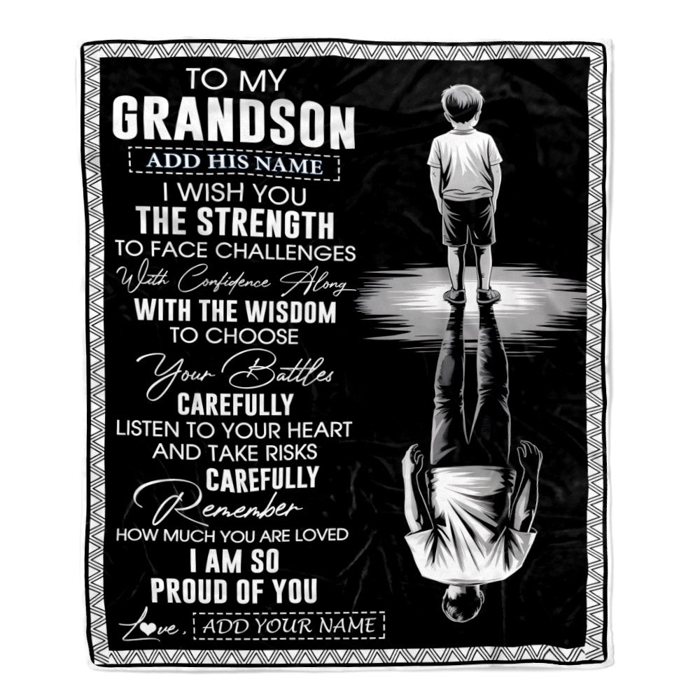 Personalized To My Grandson Gifts Blanket From Grandma Grandpa I Wish You The Strength Grandson Birthday Gifts Christmas Graduation Custom Fleece Blanket | siriusteestore