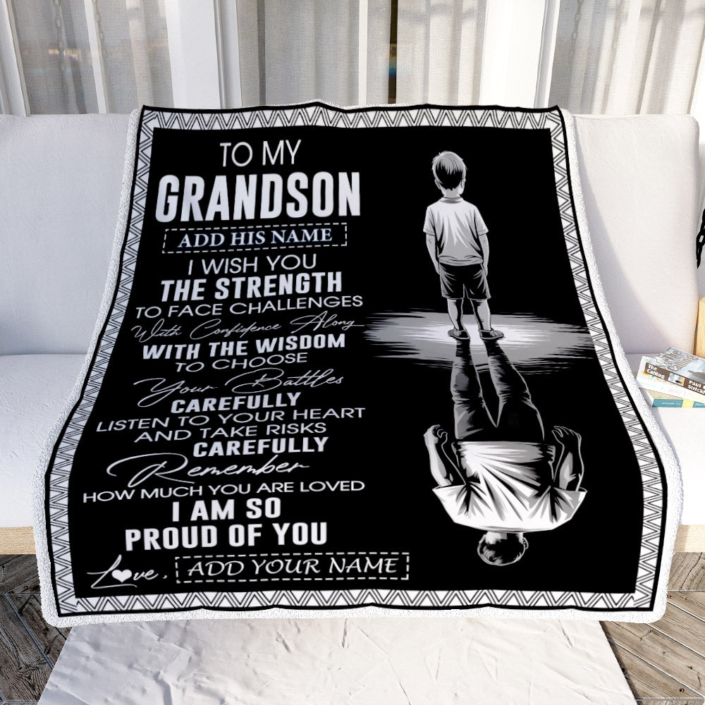 Personalized To My Grandson Gifts Blanket From Grandma Grandpa I Wish You The Strength Grandson Birthday Gifts Christmas Graduation Custom Fleece Blanket | siriusteestore