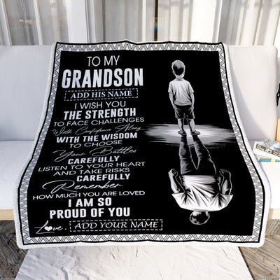 Personalized To My Grandson Gifts Blanket From Grandma Grandpa I Wish You The Strength Grandson Birthday Gifts Christmas Graduation Custom Fleece Blanket | siriusteestore