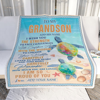Personalized To My Grandson Gifts Blanket From Grandma Grandpa I Wish You The Strength Turtle Grandson Birthday Gifts Christmas Graduation Fleece Blanket | siriusteestore