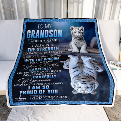 Personalized To My Grandson Gifts Blanket From Grandma Grandpa I Wish You The Strength White Tier Grandson Birthday Gifts Christmas Custom Fleece Blanket | siriusteestore