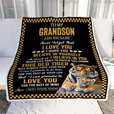 Personalized To My Grandson Gifts Blanket From Grandma Grandpa This Old Tiger Love You Grandson Birthday Gifts Graduation Christmas Customized Fleece Blanket | siriusteestore