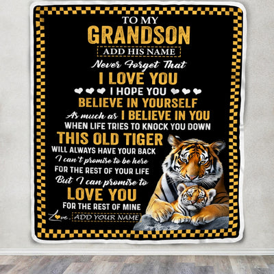 Personalized To My Grandson Gifts Blanket From Grandma Grandpa This Old Tiger Love You Grandson Birthday Gifts Graduation Christmas Customized Fleece Blanket | siriusteestore