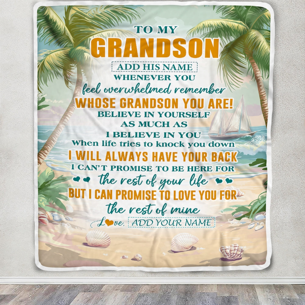 Personalized To My Grandson Gifts Blanket From Grandma Grandpa Whenever You Feel Beach Grandson Birthday Gifts Graduation Christmas Custom Fleece Blanket | siriusteestore