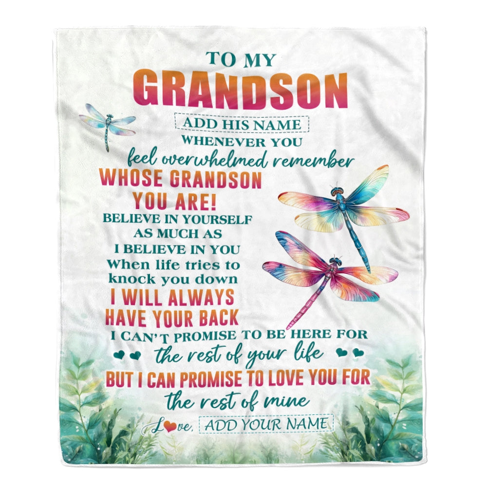 Personalized To My Grandson Gifts Blanket From Grandma Grandpa Whenever You Feel Dragonfly Grandson Birthday Gifts Graduation Christmas Custom Fleece Blanket | siriusteestore