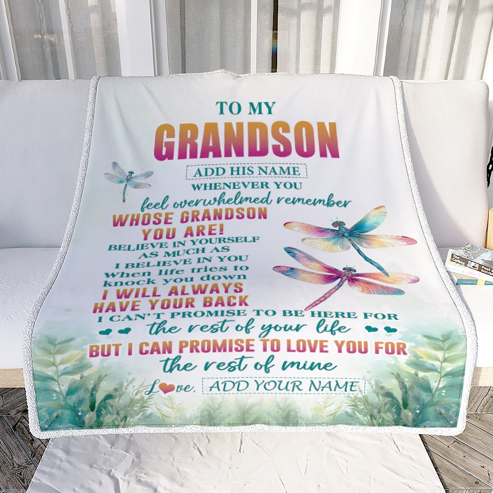 Personalized To My Grandson Gifts Blanket From Grandma Grandpa Whenever You Feel Dragonfly Grandson Birthday Gifts Graduation Christmas Custom Fleece Blanket | siriusteestore